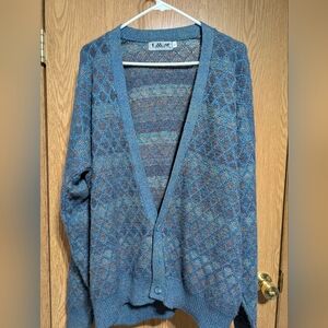 Vintage Lavane NY Men's Cardigan Sweater L Blue 90s Cozy